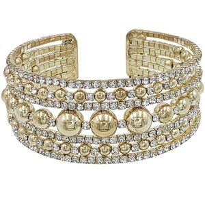 7 Row Gold Rhinestone Fancy Formal Bead Cuff Bracelet